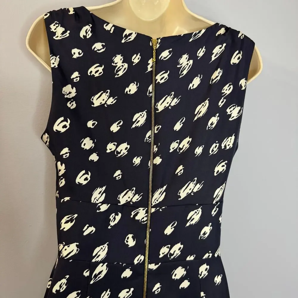 Kate Spade Blue Doodled Polka Dots Silk Bow Waist Blaine Dress women's 6 New